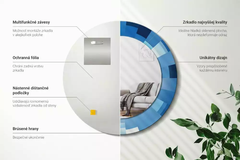 Kulaté zrcadlo s potiskem Modré abstraktní