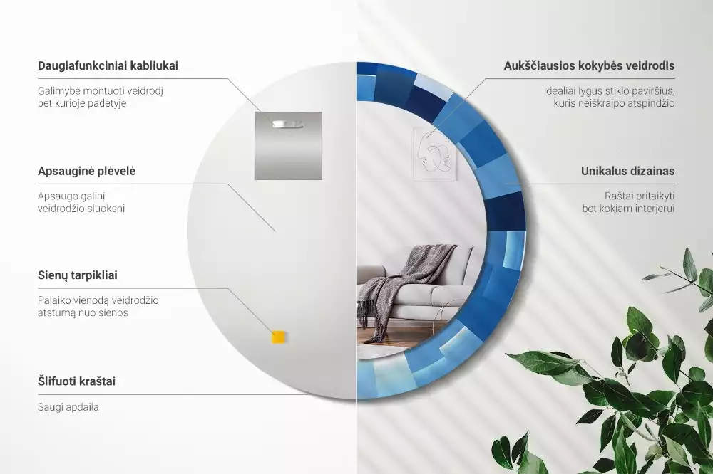 Kulaté zrcadlo s potiskem Modré abstraktní