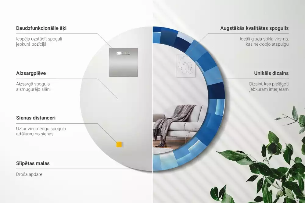Kulaté zrcadlo s potiskem Modré abstraktní