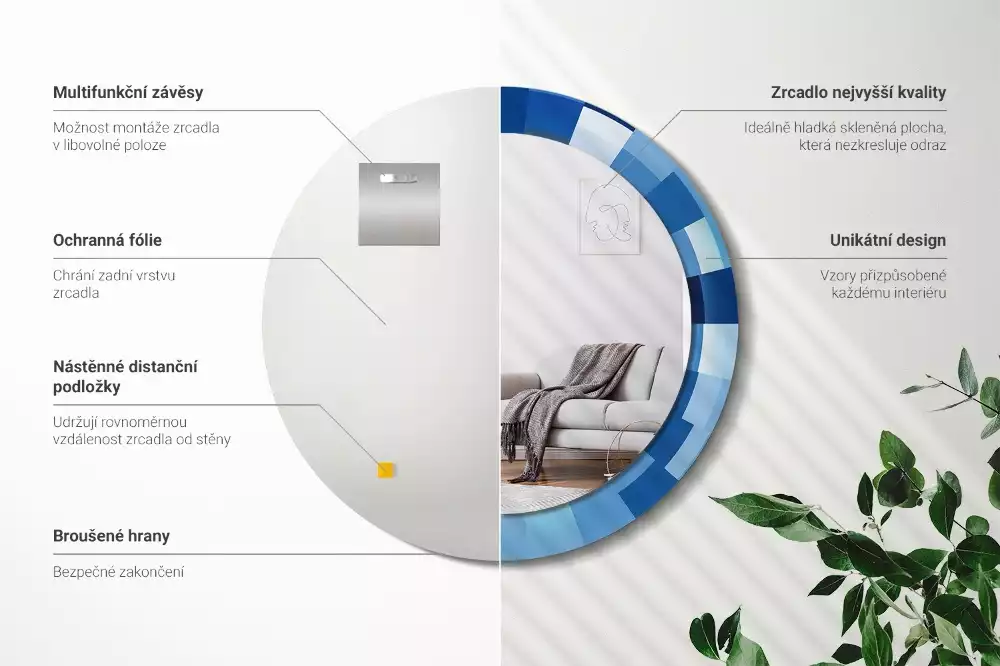 Kulaté zrcadlo s potiskem Modré abstraktní
