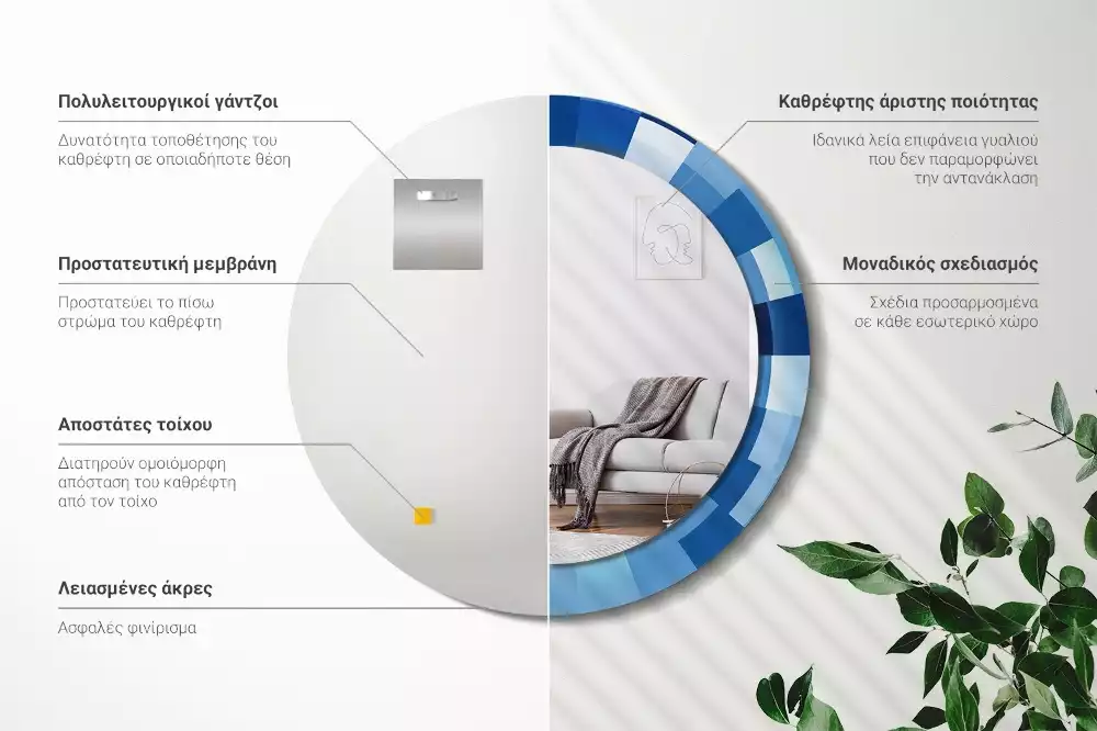 Kulaté zrcadlo s potiskem Modré abstraktní