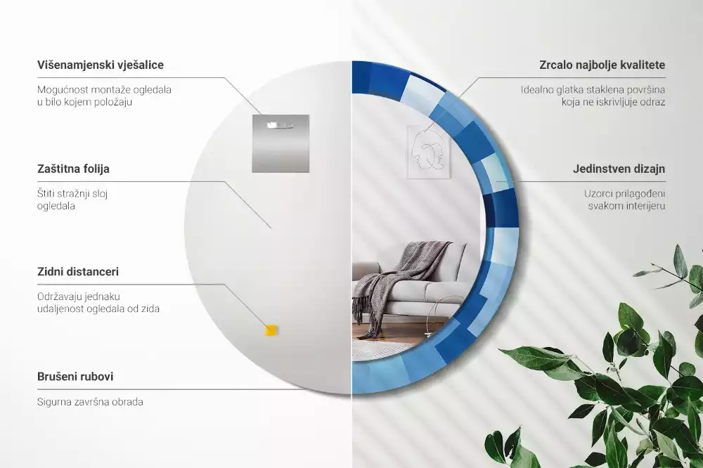Kulaté zrcadlo s potiskem Modré abstraktní