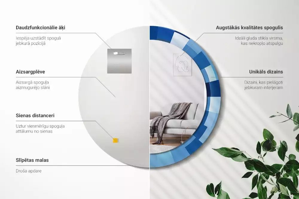 Kulaté zrcadlo s potiskem Modré abstraktní
