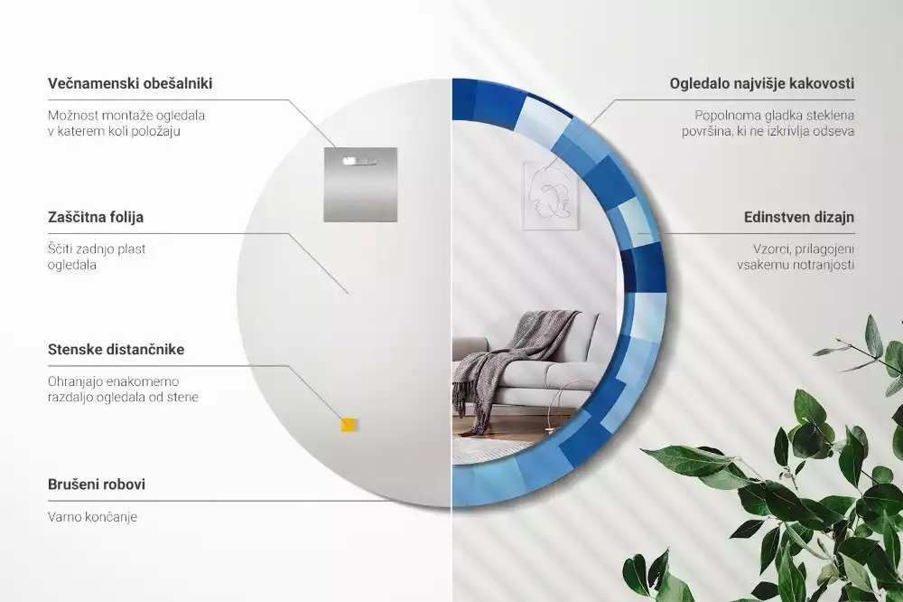 Kulaté zrcadlo s potiskem Modré abstraktní