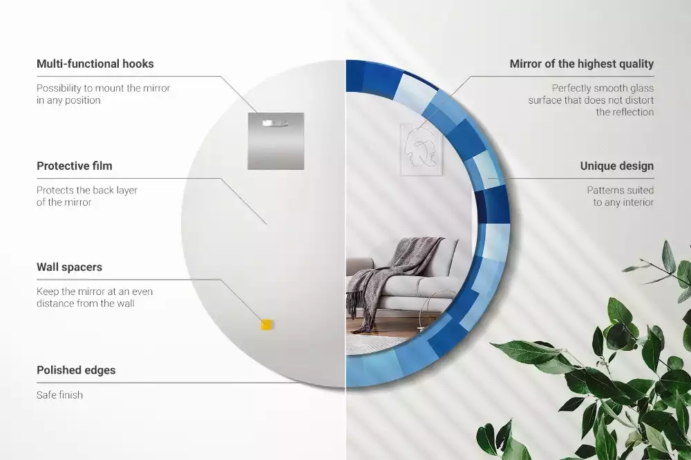 Kulaté zrcadlo s potiskem Modré abstraktní