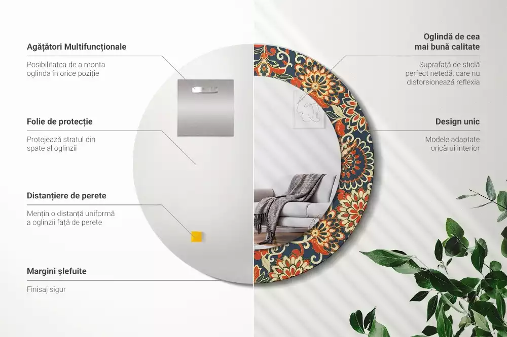 Kulaté zrcadlo s potiskem Retro květiny