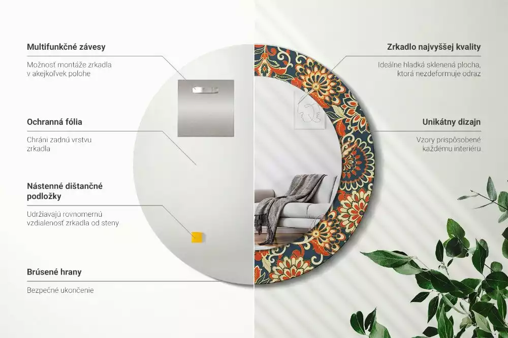 Kulaté zrcadlo s potiskem Retro květiny