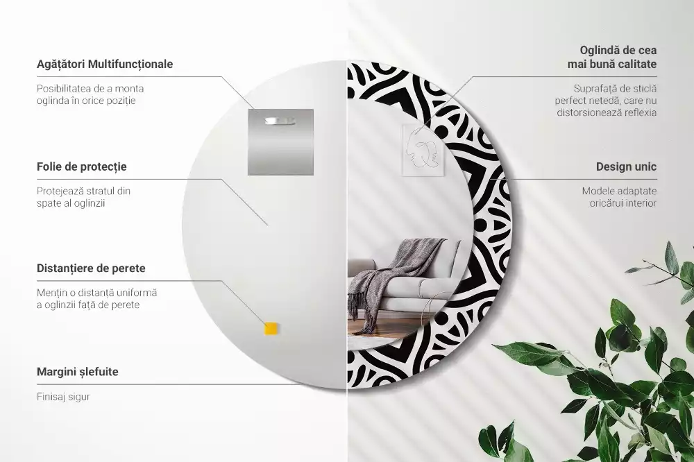 Kulaté zrcadlo s potiskem Černá ozdoba