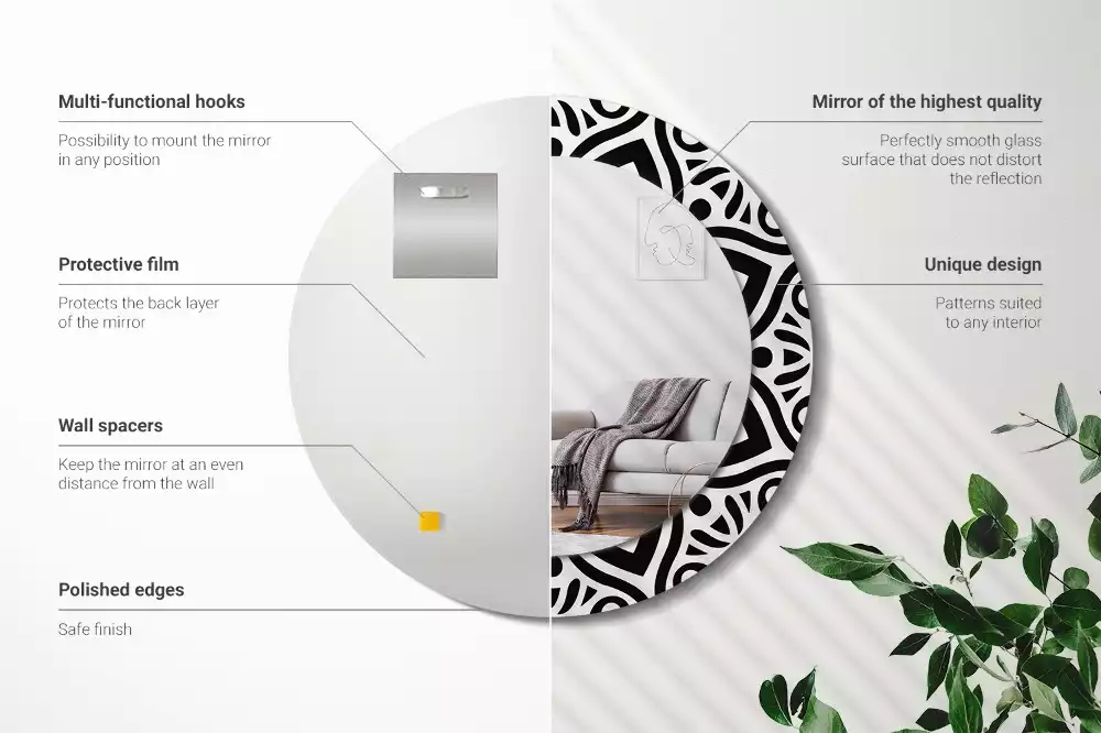 Kulaté zrcadlo s potiskem Černá ozdoba