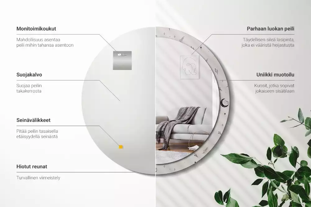 Kulaté zrcadlo s potiskem Doodle rostliny