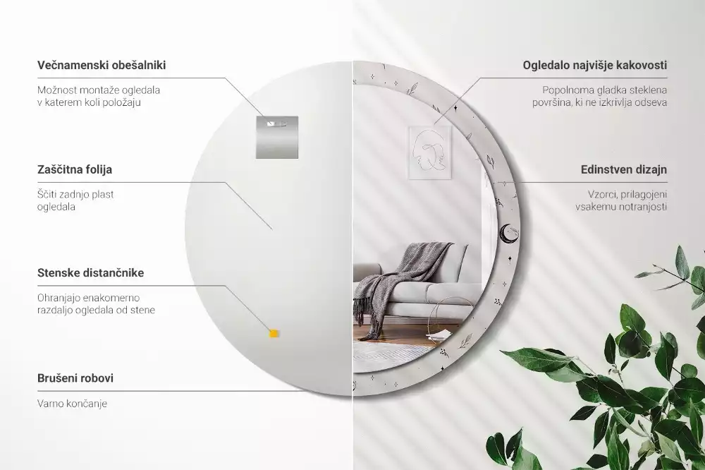 Kulaté zrcadlo s potiskem Doodle rostliny