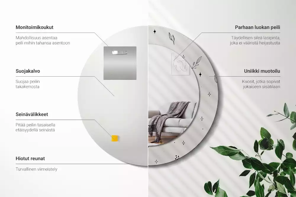 Kulaté zrcadlo s potiskem Doodle rostliny