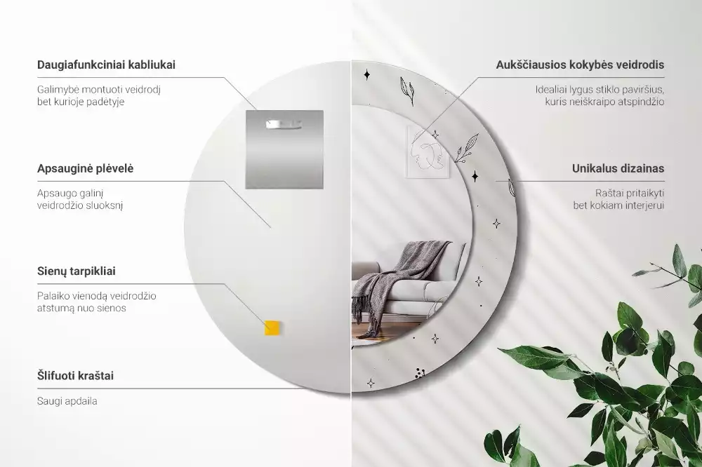 Kulaté zrcadlo s potiskem Doodle rostliny