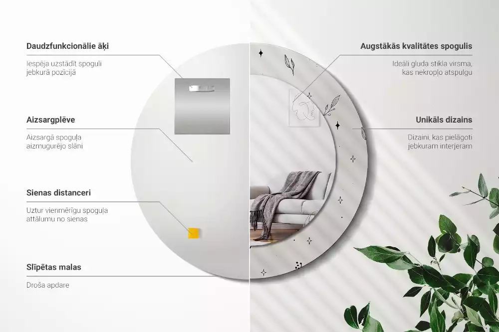 Kulaté zrcadlo s potiskem Doodle rostliny