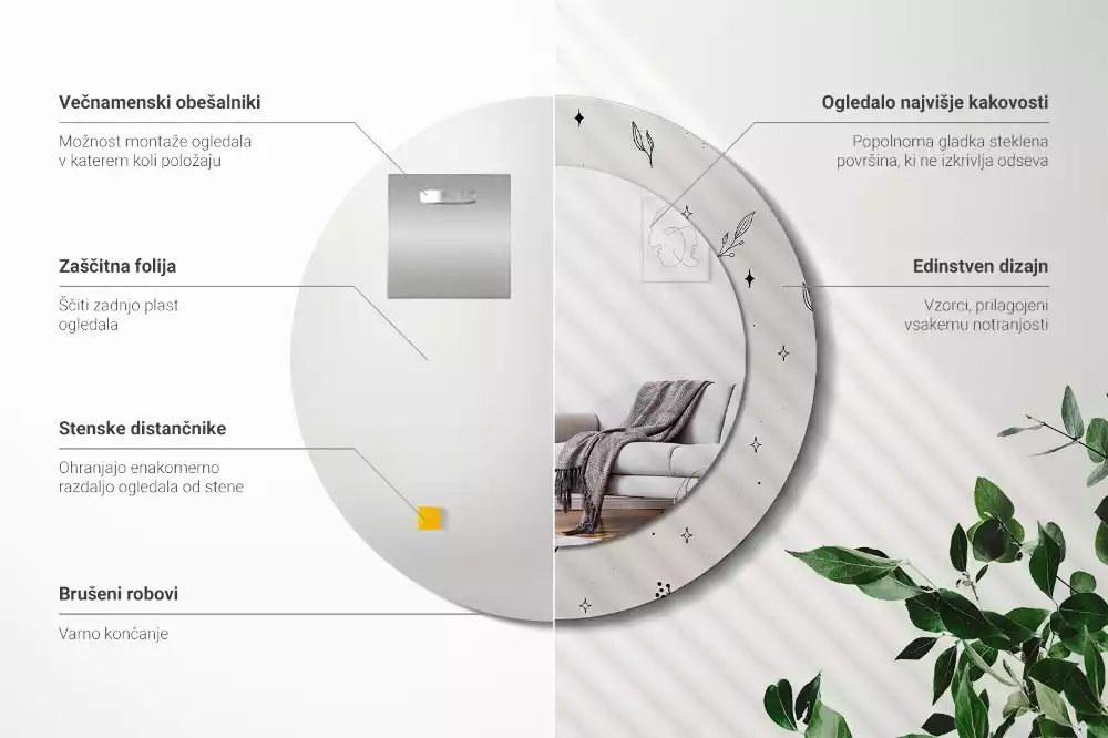 Kulaté zrcadlo s potiskem Doodle rostliny