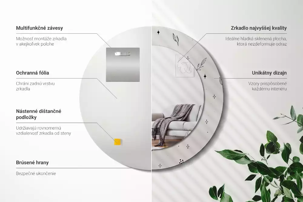 Kulaté zrcadlo s potiskem Doodle rostliny