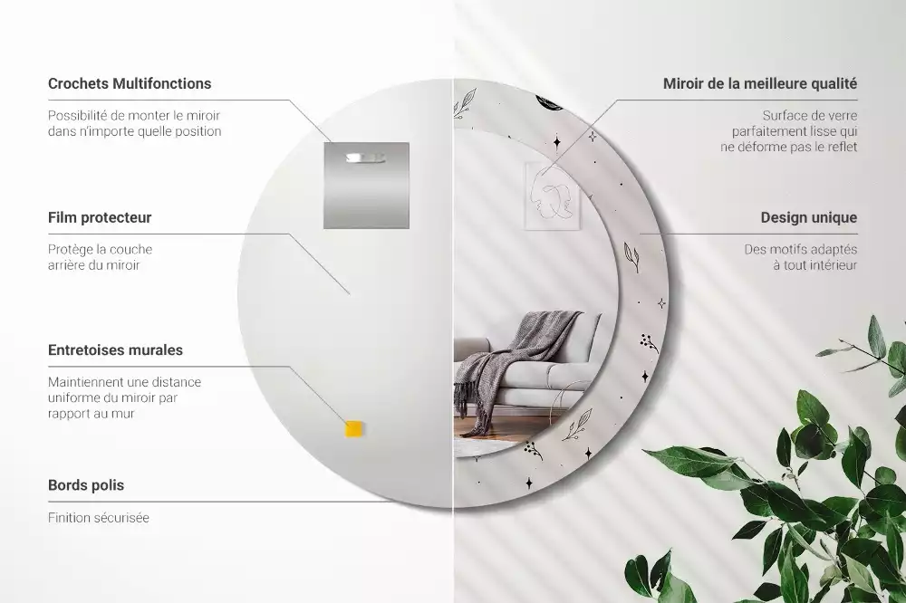 Kulaté zrcadlo s potiskem Doodle rostliny