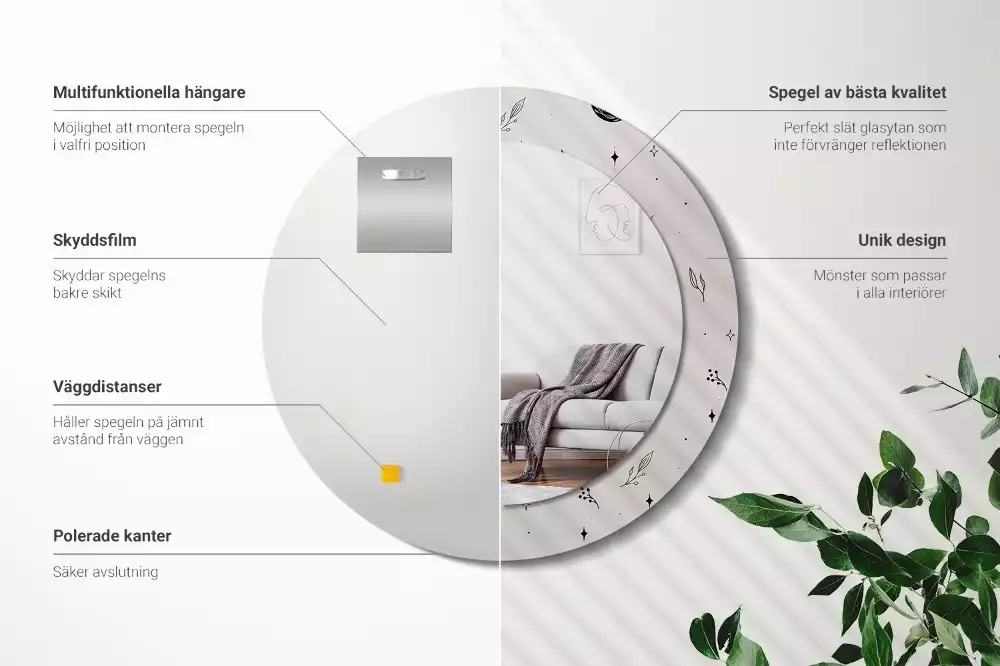 Kulaté zrcadlo s potiskem Doodle rostliny