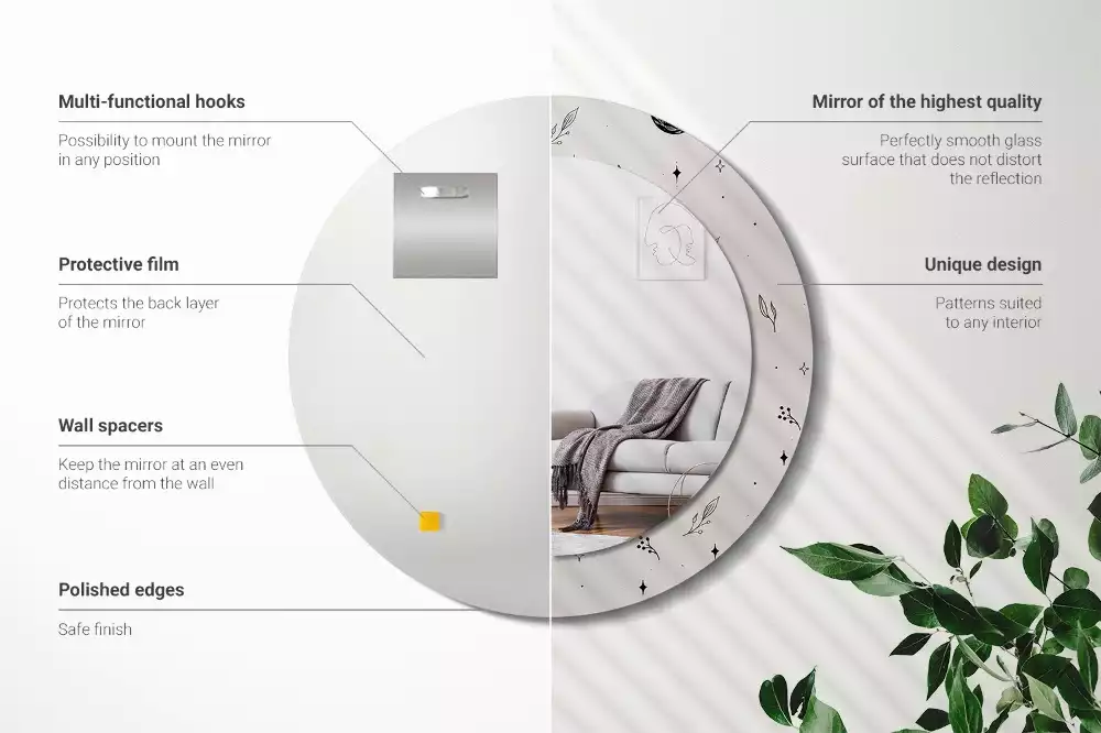 Kulaté zrcadlo s potiskem Doodle rostliny