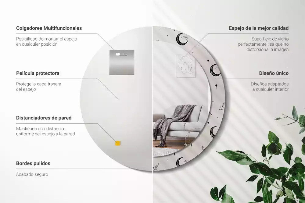 Kulaté zrcadlo s potiskem Doodle rostliny