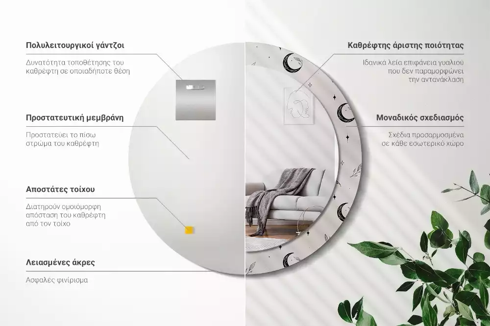 Kulaté zrcadlo s potiskem Doodle rostliny