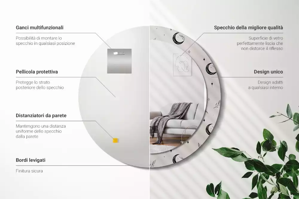 Kulaté zrcadlo s potiskem Doodle rostliny