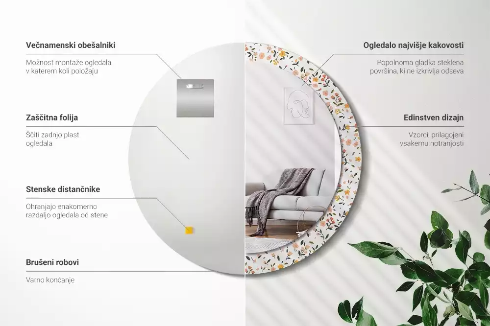 Kulaté zrcadlo s potiskem Malé květiny