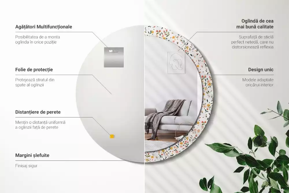 Kulaté zrcadlo s potiskem Malé květiny