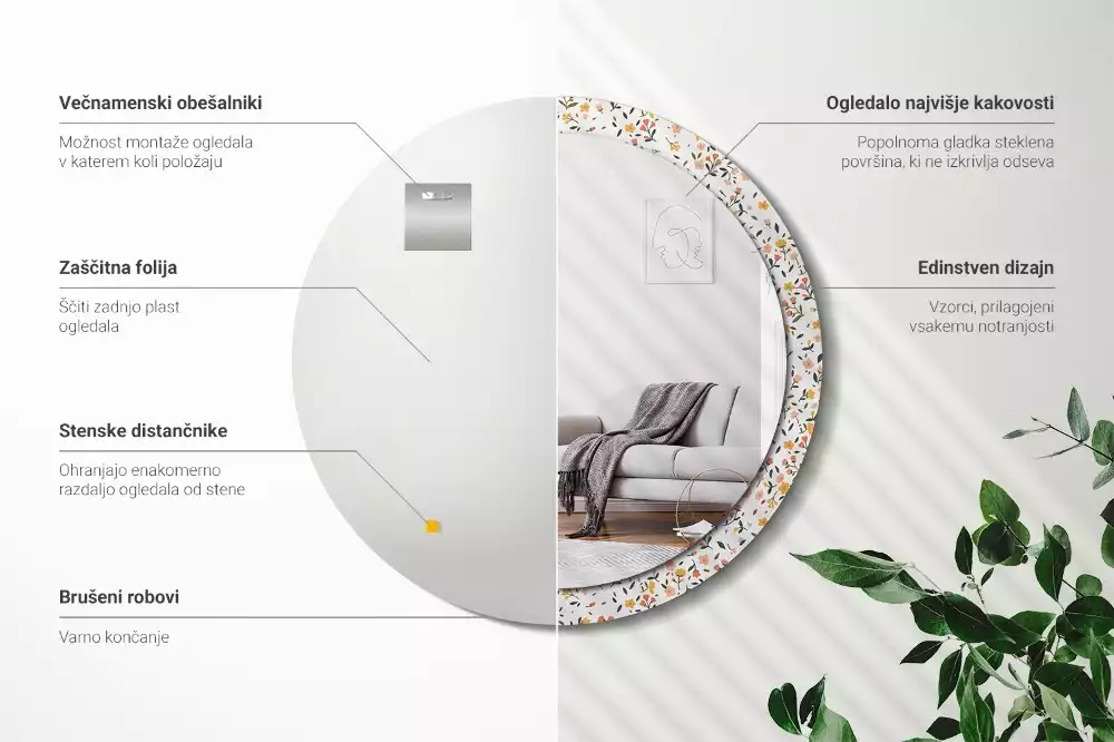 Kulaté zrcadlo s potiskem Malé květiny