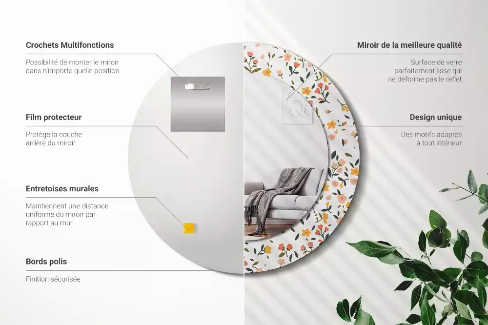 Kulaté zrcadlo s potiskem Malé květiny