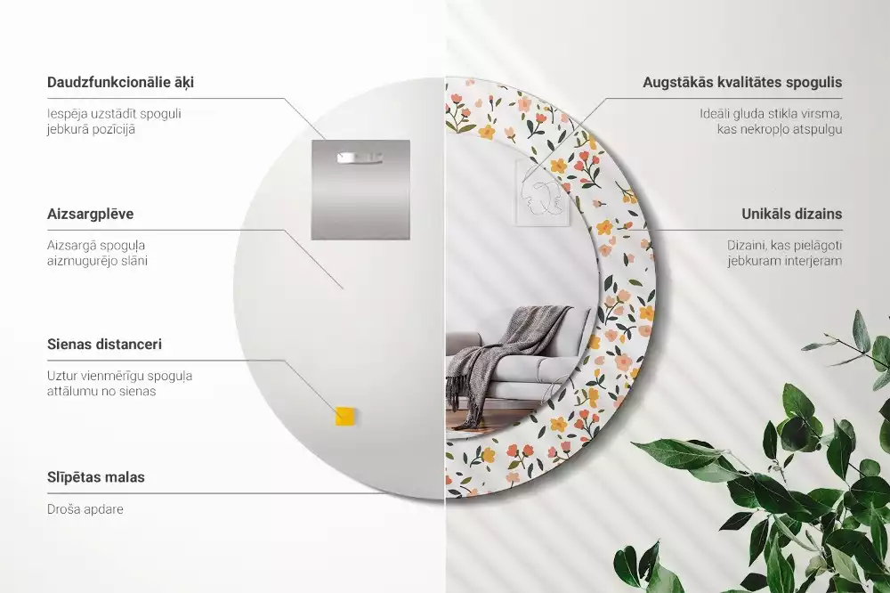 Kulaté zrcadlo s potiskem Malé květiny