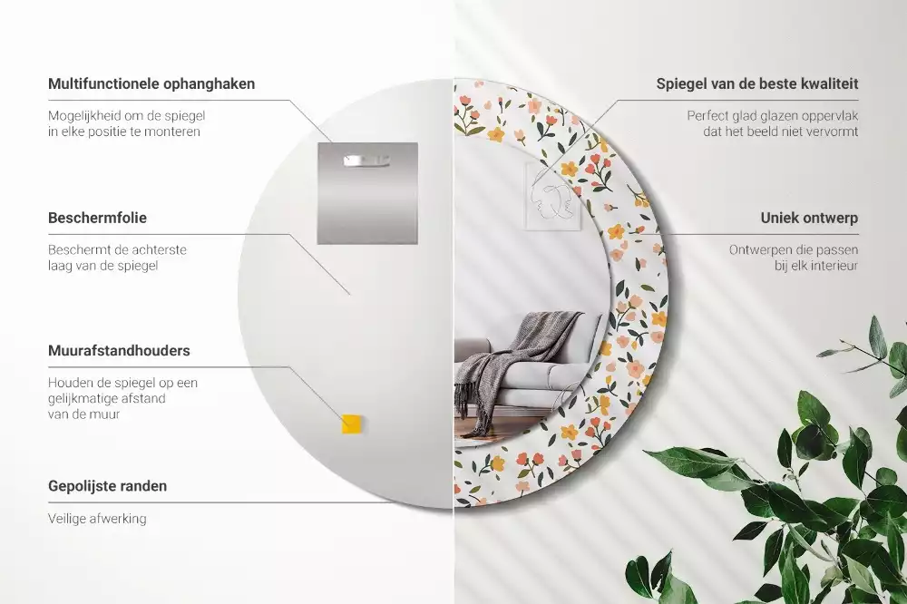 Kulaté zrcadlo s potiskem Malé květiny