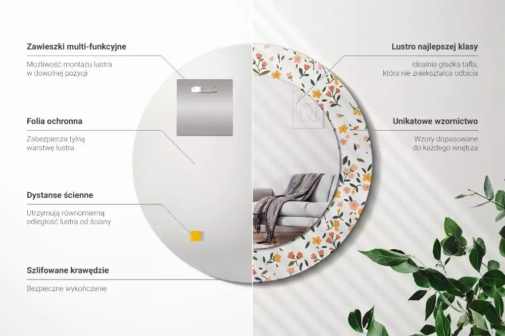 Kulaté zrcadlo s potiskem Malé květiny