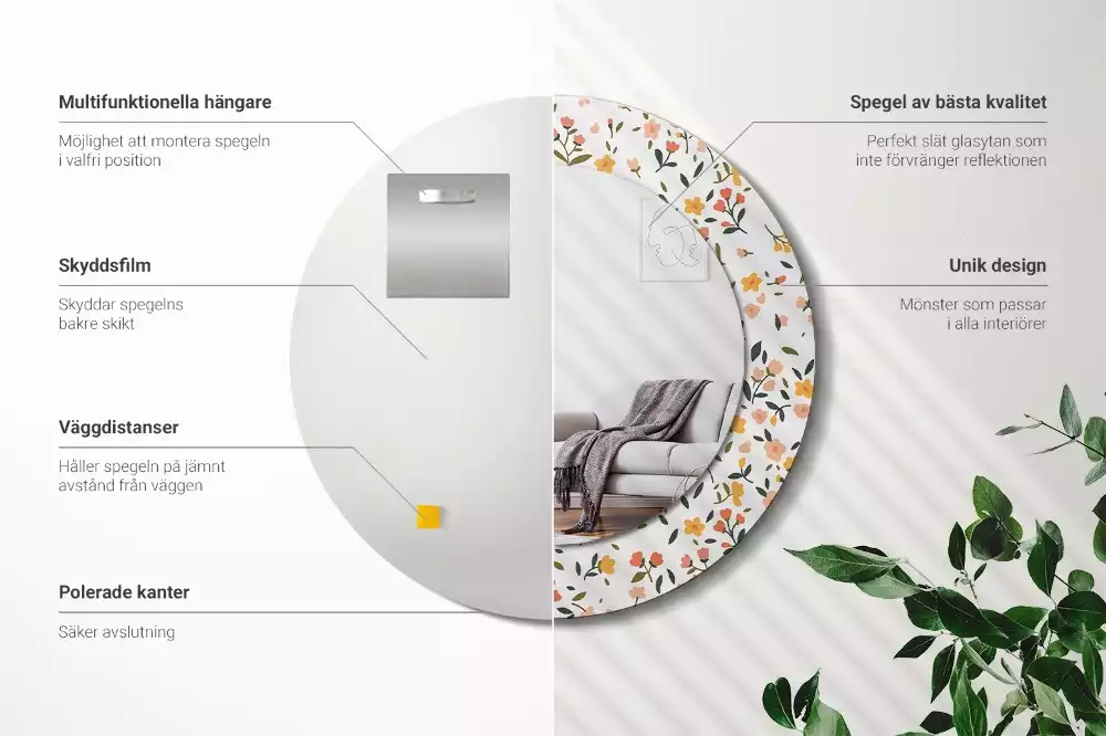 Kulaté zrcadlo s potiskem Malé květiny