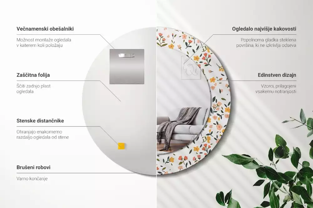 Kulaté zrcadlo s potiskem Malé květiny
