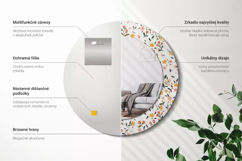 Kulaté zrcadlo s potiskem Malé květiny