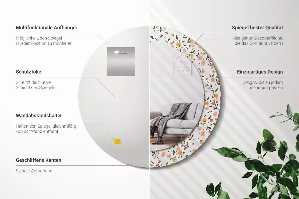 Kulaté zrcadlo s potiskem Malé květiny