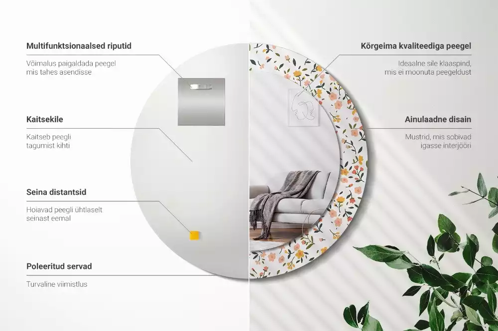 Kulaté zrcadlo s potiskem Malé květiny