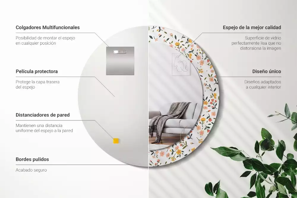 Kulaté zrcadlo s potiskem Malé květiny