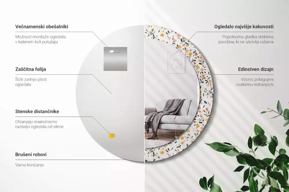 Kulaté zrcadlo s potiskem Malé květiny