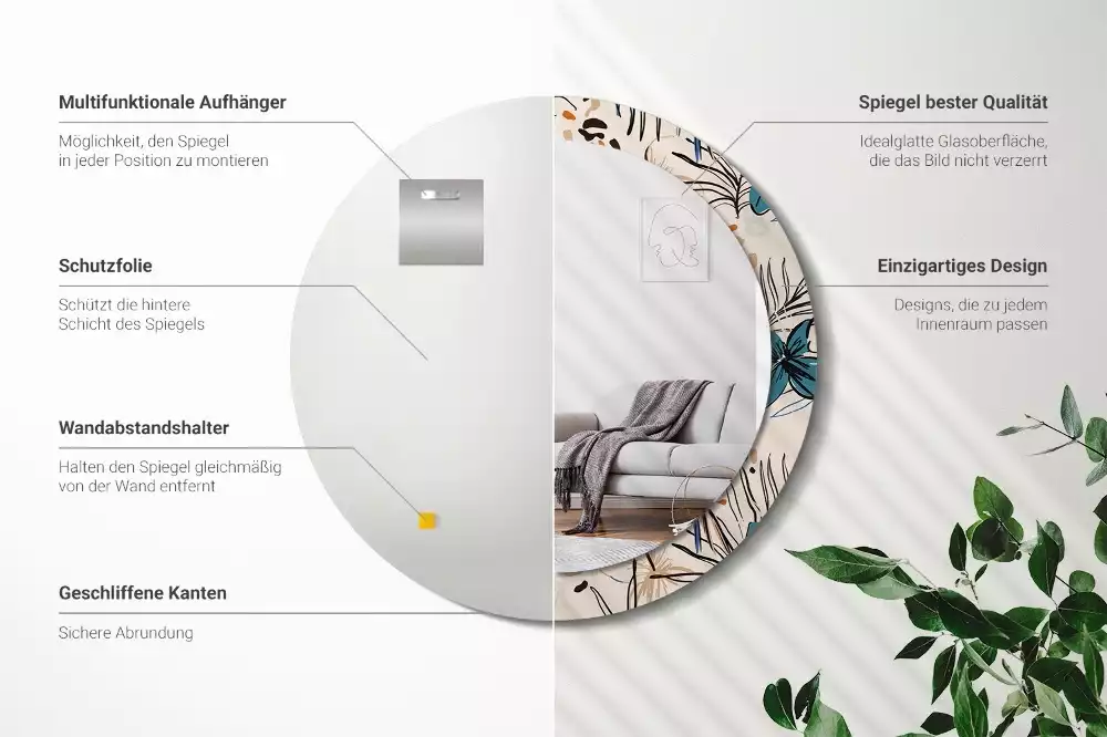 Kulaté zrcadlo s potiskem Květiny se vzorem džungle