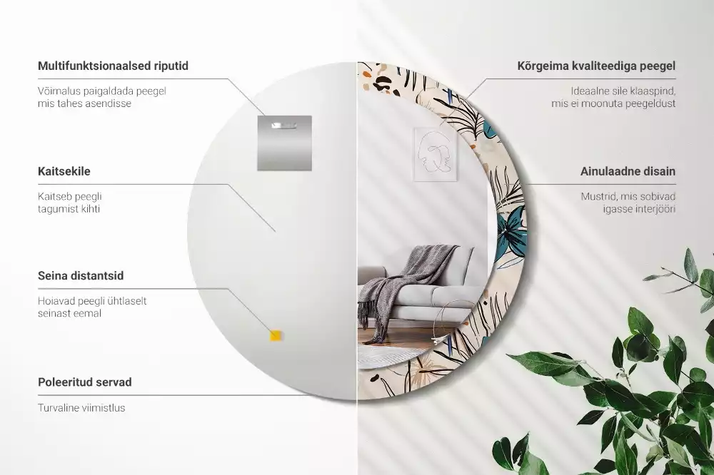 Kulaté zrcadlo s potiskem Květiny se vzorem džungle