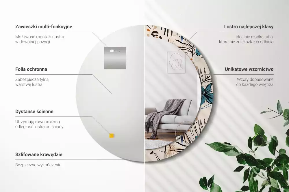 Kulaté zrcadlo s potiskem Květiny se vzorem džungle