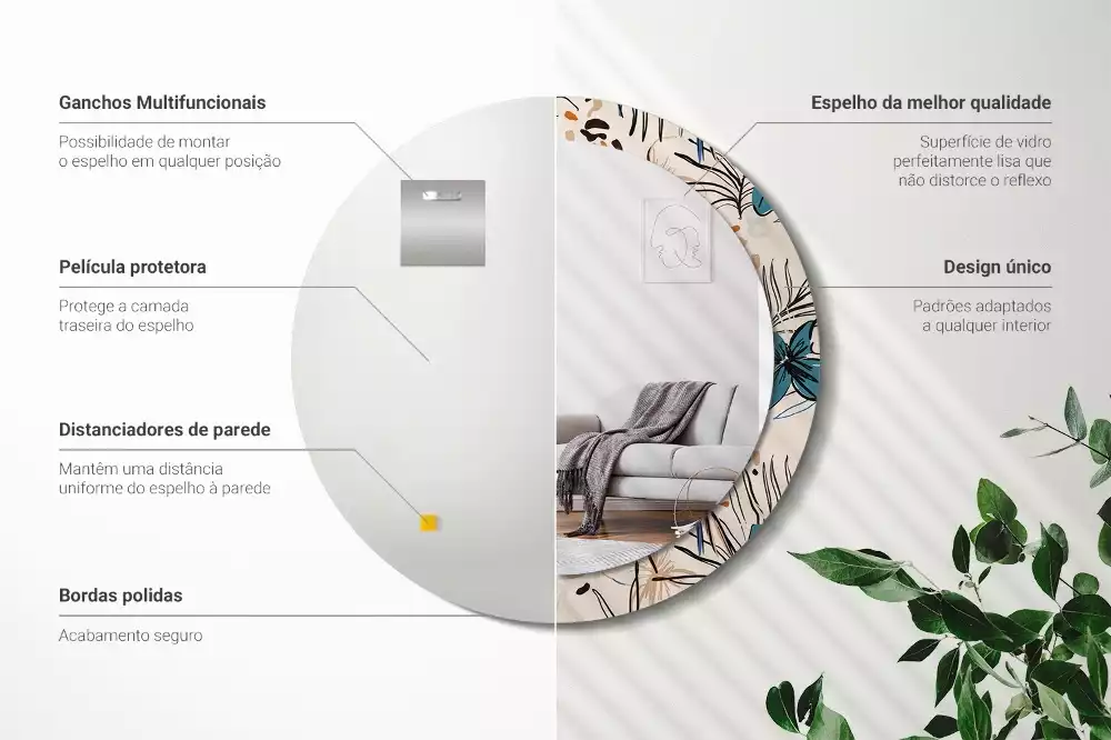 Kulaté zrcadlo s potiskem Květiny se vzorem džungle