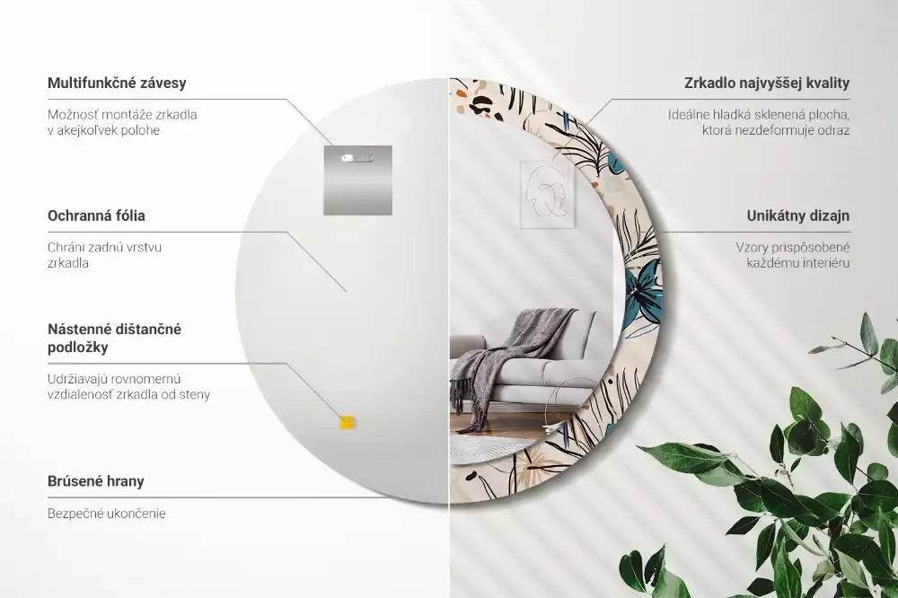 Kulaté zrcadlo s potiskem Květiny se vzorem džungle