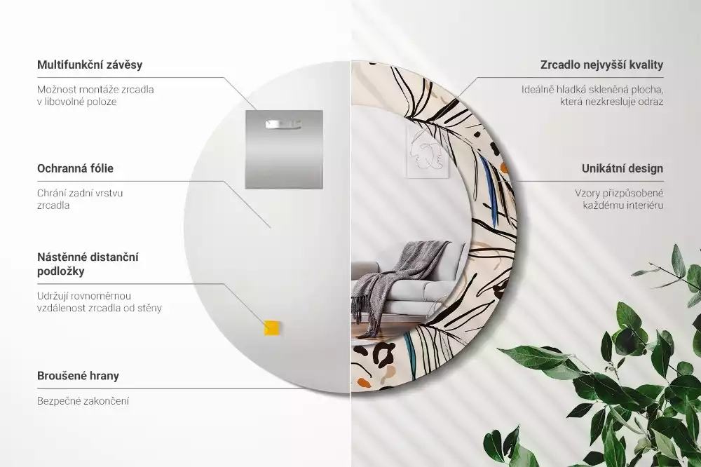 Kulaté zrcadlo s potiskem Květiny se vzorem džungle