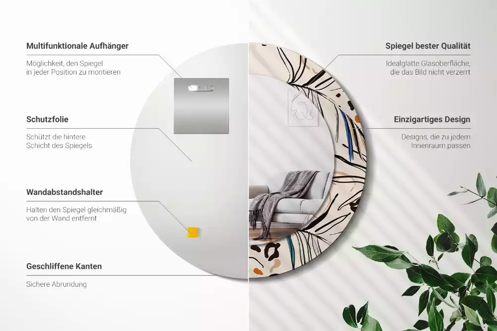 Kulaté zrcadlo s potiskem Květiny se vzorem džungle