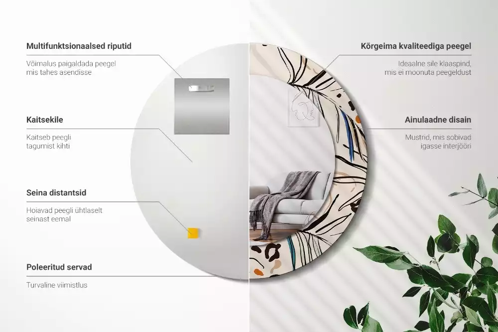 Kulaté zrcadlo s potiskem Květiny se vzorem džungle