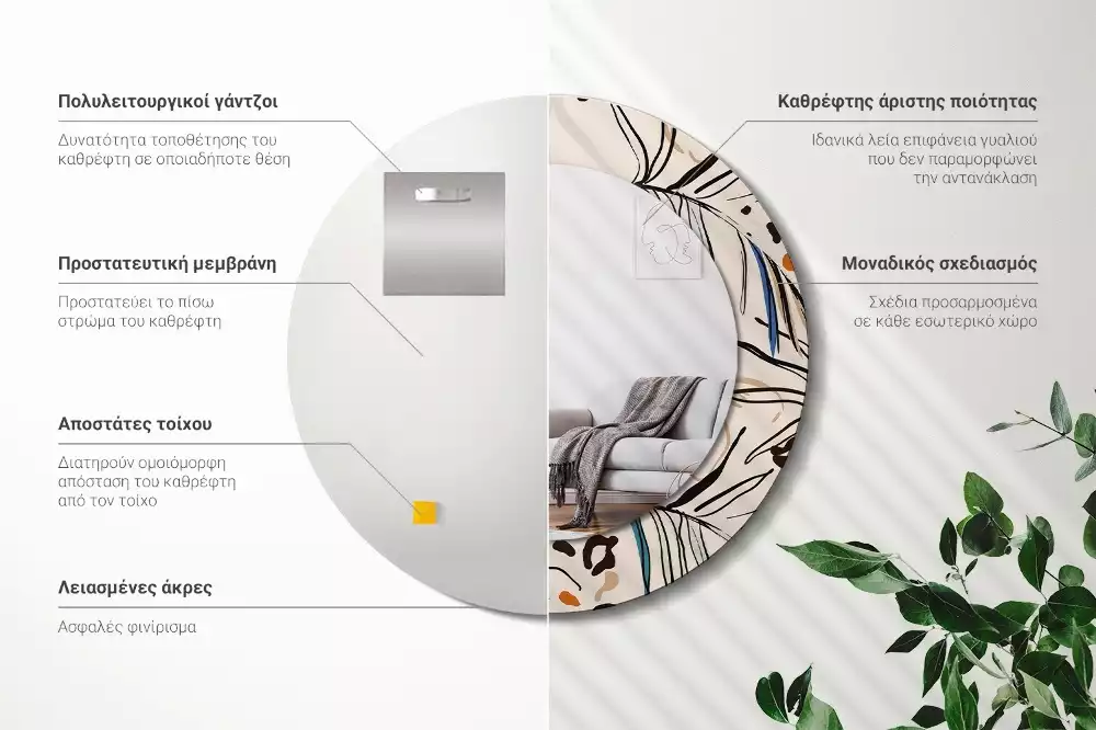 Kulaté zrcadlo s potiskem Květiny se vzorem džungle