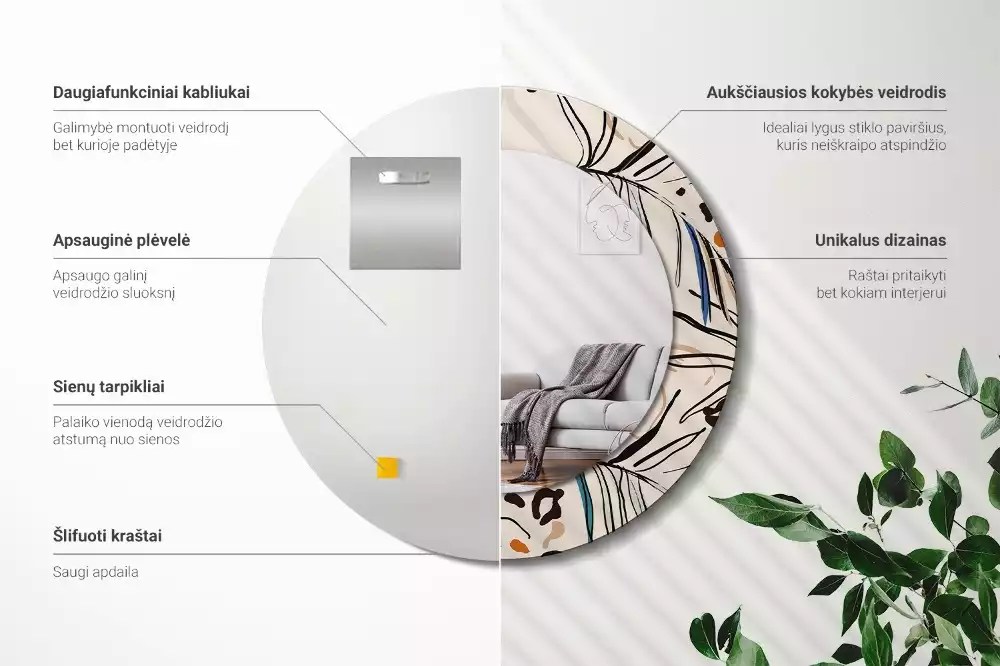 Kulaté zrcadlo s potiskem Květiny se vzorem džungle